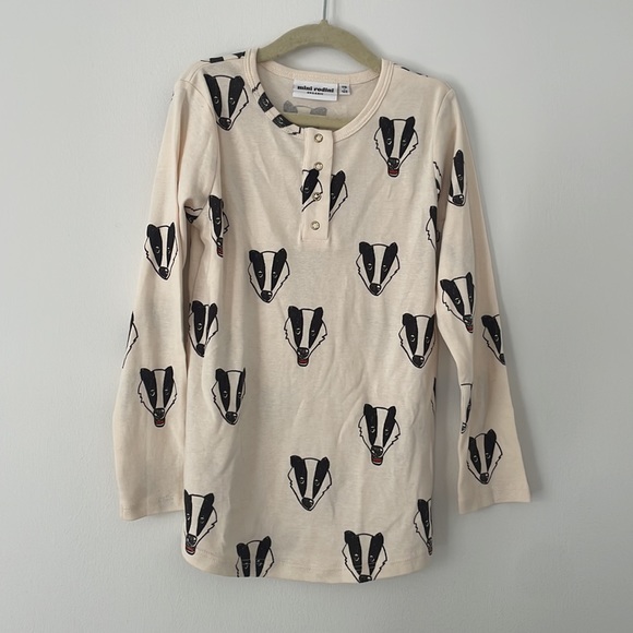 Mini Rodini Designer badger print kids long sleeve button top organic cotton 5-7 - Picture 4 of 12